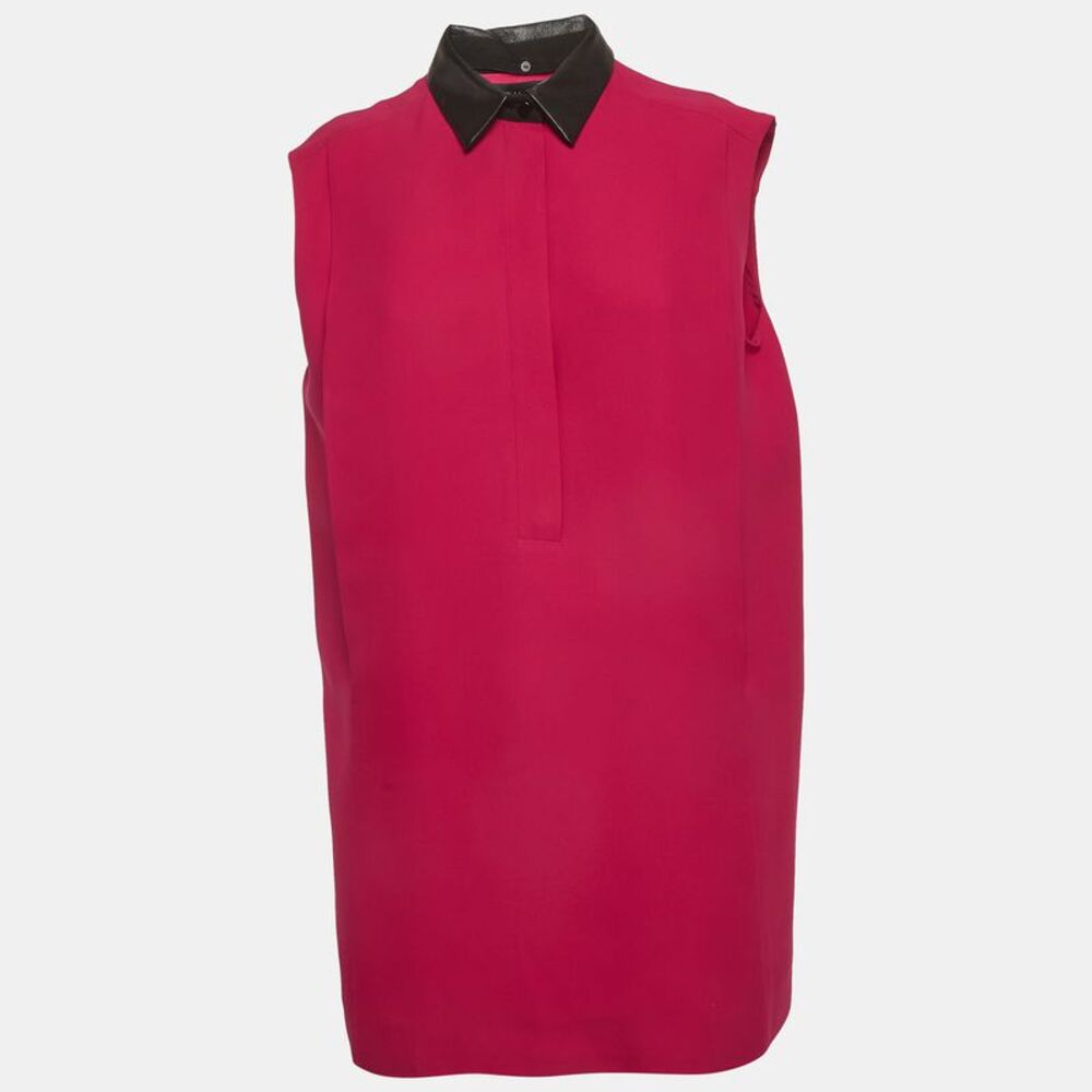 Gucci Pink Silk Leather Detail Sleeveless Top M